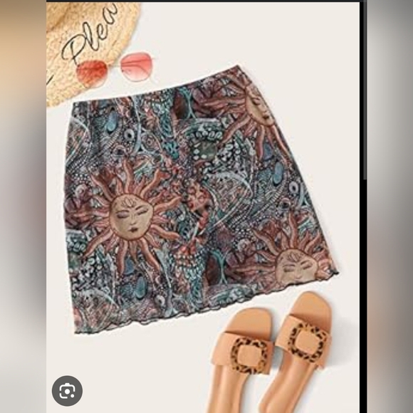 Unbranded~Celestial Sun Orange Blue Lightweight Whimsigoth Lined Mini Skirt - Picture 10 of 11